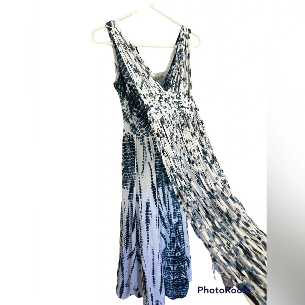 Michael Michael Kors cotton blue and white tie-dye fringe maxi dress size XXS